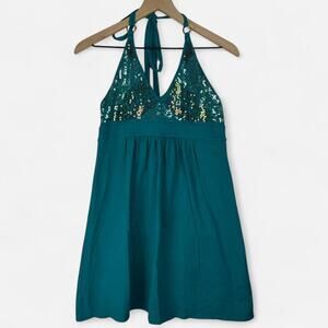 Victorias secret sequin halter bra top dress teal Y2K style size S